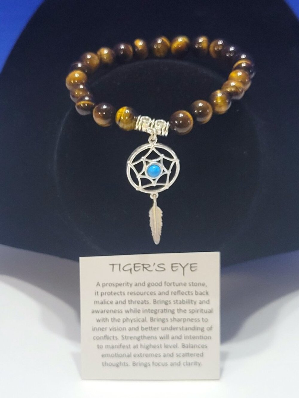 Vintage Natural Tiger's Eye Beaded Bracelet with Dream Catcher Charm